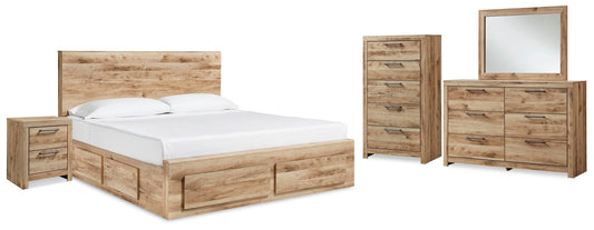 Hyanna Panel Storage Bed With 2 Under Bed Storage Drawers, Dresser, Mirror, Chest And Nightstand