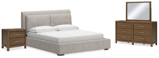 Cabalynn Upholstered Bed With Mirrored Dresser And Nightstand