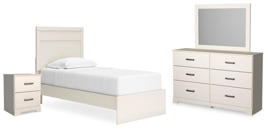 Stelsie Panel Bed With Mirrored Dresser And Nightstand