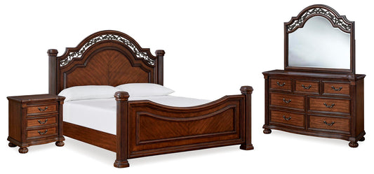 Lavinton California Poster Bed With Mirrored Dresser And Nightstand