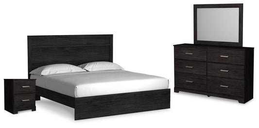 Belachime Panel Bed With Mirrored Dresser And Nightstand