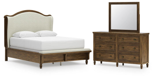 Sturlayne Upholstered Panel Bed, Dresser And Mirror
