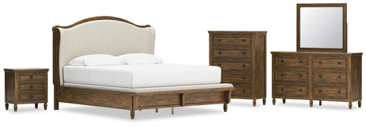 Sturlayne Upholstered Panel Bed, Dresser, Mirror, Chest And Nightstand