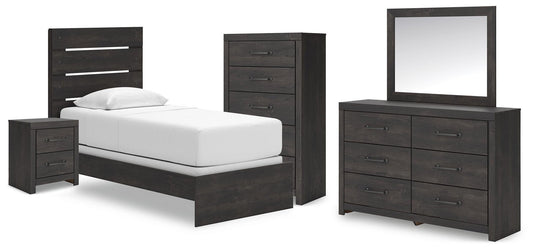 Delmorta Panel Bed, Dresser, Mirror, Chest And Nightstand