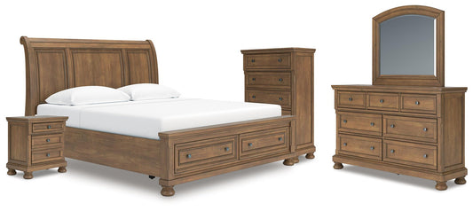Vandenmore Storage Sleigh Bed With Mirrored Dresser, Chest And Nightstand