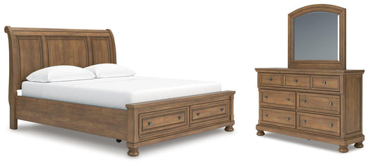 Vandenmore California Storage Sleigh Bed With Mirrored Dresser