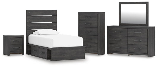 Delmorta Panel Storage Bed, Dresser, Mirror, Chest And Nightstand