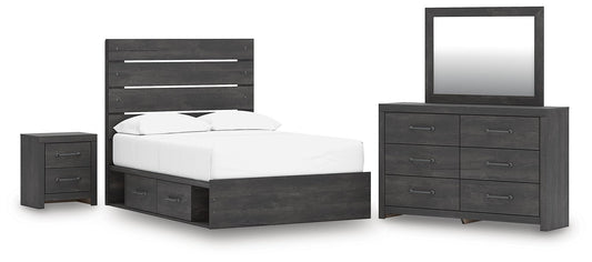 Delmorta Panel Storage Bed, Dresser, Mirror And Nightstand