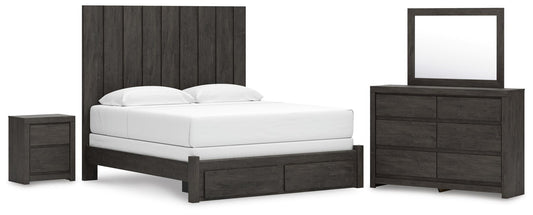 Parlayon Panel Storage Bed, Dresser, Mirror And Nightstand