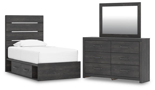 Delmorta Panel Storage Bed, Dresser And Mirror