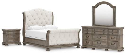Ardenfield Upholstered Sleigh Bed, Dresser, Mirror And Nightstand