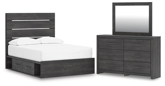 Delmorta Panel Bed With Storage, Dresser And Mirror