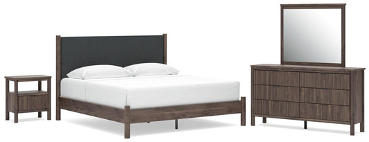 Cadmori Upholstered Panel Platform Bed, Dresser, Mirror And Nightstand