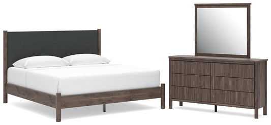Cadmori Upholstered Panel Platform Bed, Dresser And Mirror