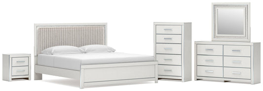 Birmonton Upholstered Panel Platform Bed, Dresser, Mirror, Chest And Nightstand