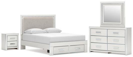 Birmonton Upholstered Panel Platform Storage Bed, Dresser, Mirror And Nightstand