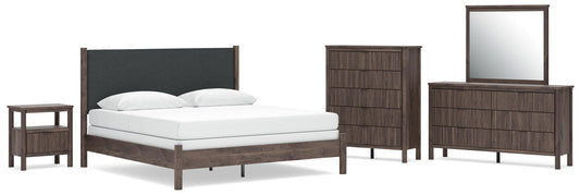 Cadmori Upholstered Panel Bed, Dresser, Mirror, Chest And Nightstand