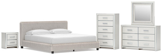 Birmonton California Upholstered Bed, Dresser, Mirror, Chest And Nightstand