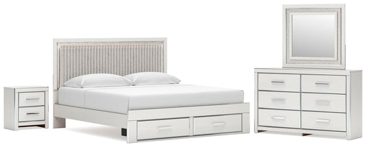 Birmonton Upholstered Panel Platform Storage Bed, Dresser, Mirror And Nightstand