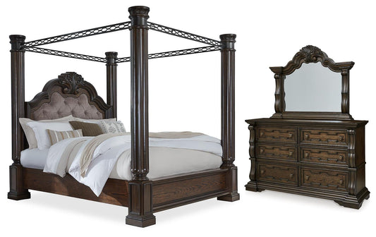 Maylee California Canopy Bed, Dresser And Mirror