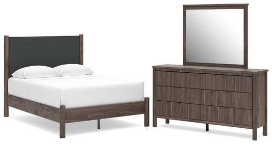 Cadmori Upholstered Panel Platform Bed, Dresser And Mirror