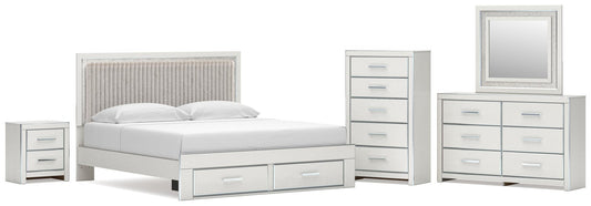 Birmonton Upholstered Panel Platform Storage Bed, Dresser, Mirror, Chest And Nightstand