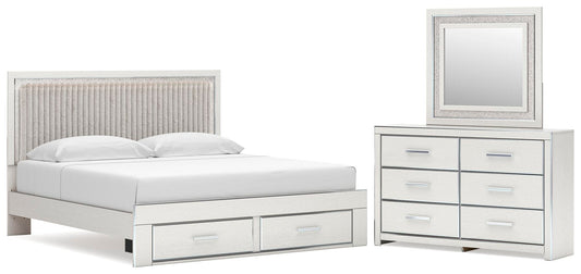 Birmonton Upholstered Panel Platform Storage Bed, Dresser And Mirror