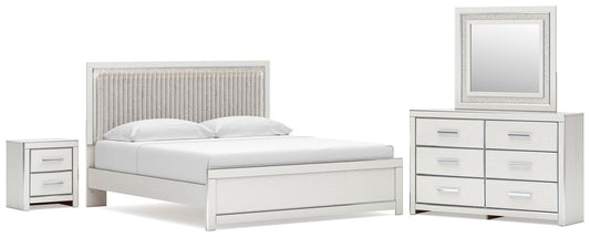Birmonton Upholstered Panel Platform Bed, Dresser, Mirror And Nightstand