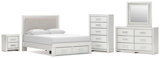 Birmonton Upholstered Panel Platform Storage Bed, Dresser, Mirror, Chest And Nightstand