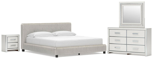Birmonton California Upholstered Bed, Dresser, Mirror And Nightstand