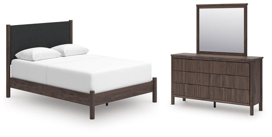 Cadmori Upholstered Panel Bed, Dresser And Mirror