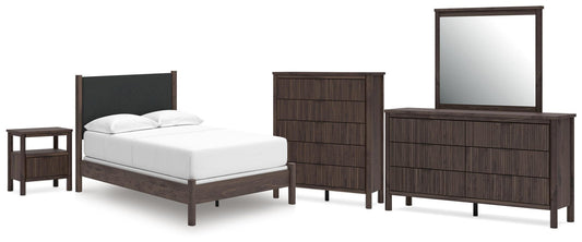 Cadmori Upholstered Panel Bed, Dresser, Mirror, Chest And Nightstand