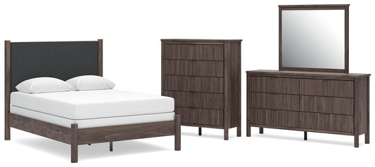 Cadmori Upholstered Panel Bed, Dresser And Mirror