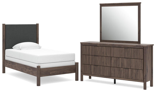 Cadmori Upholstered Panel Bed, Dresser And Mirror