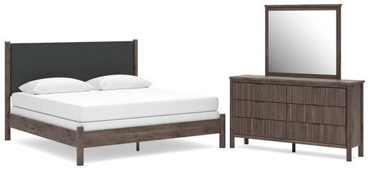 Cadmori Upholstered Panel Bed, Dresser And Mirror