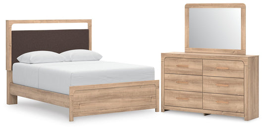 Hollymount Upholstered Platform Bed, Dresser And Mirror