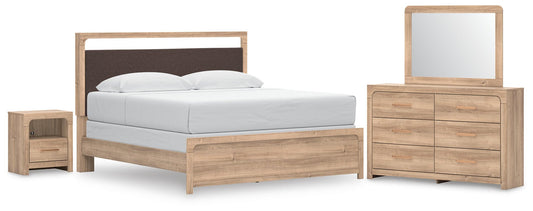 Hollymount Upholstered Panel Bed, Dresser, Mirror And Nightstand