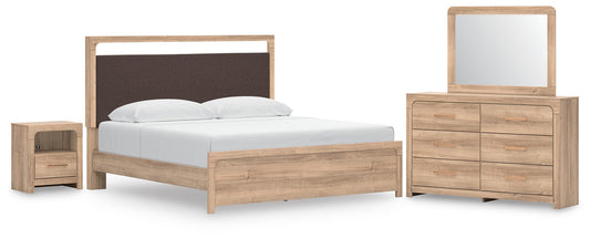 Hollymount Upholstered Platform Bed, Dresser, Mirror And Nightstand