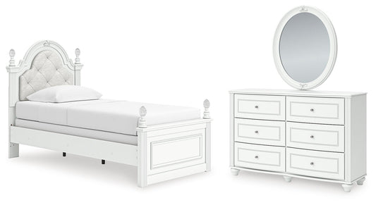 Maylilly Upholstered Panel Bed, Dresser And Mirror