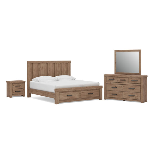 Garistyn Panel Storage Bed. Dresser, Mirror And Nightstand
