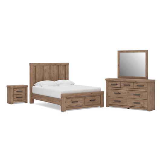 Garistyn Panel Storage Bed. Dresser, Mirror And Nightstand