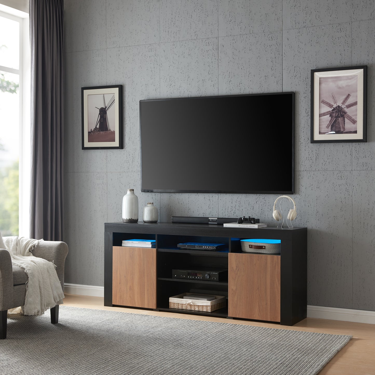 Lenexa LED TV Console Black/Walnut