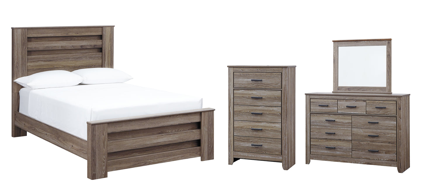 Zelen Panel Bed With Mirrored Dresser And Chest