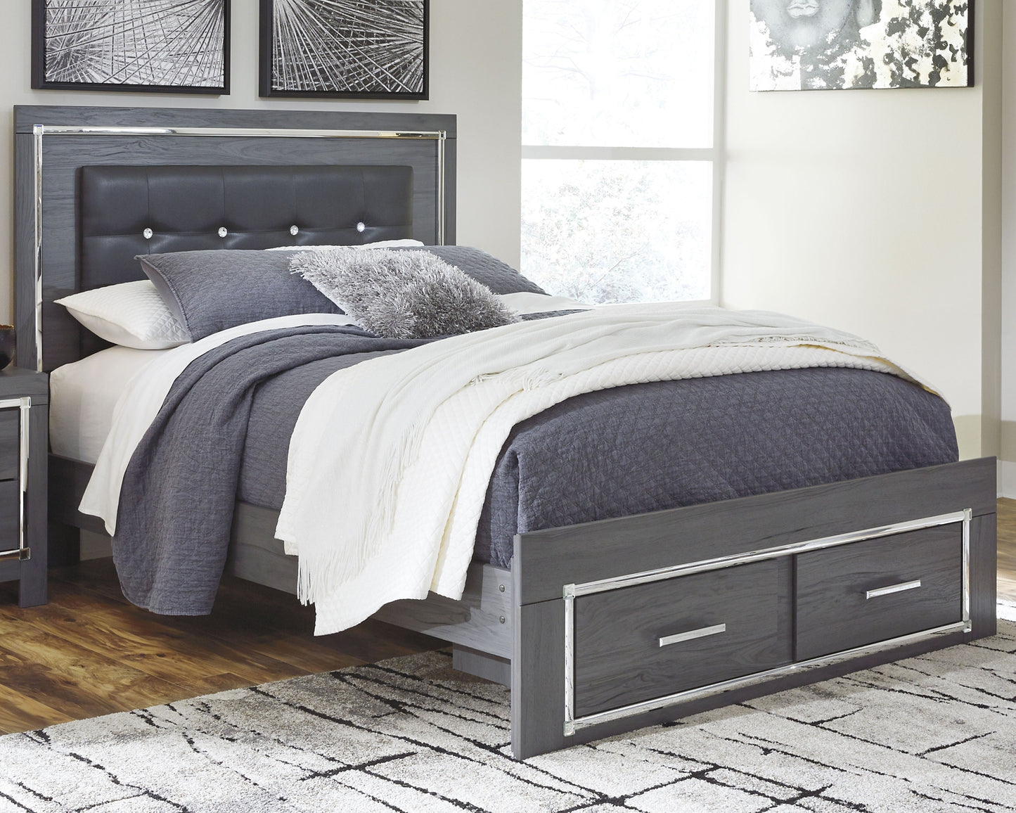 Lodanna Panel Bed With 2 Storage Drawers With Mirrored Dresser And Nightstand