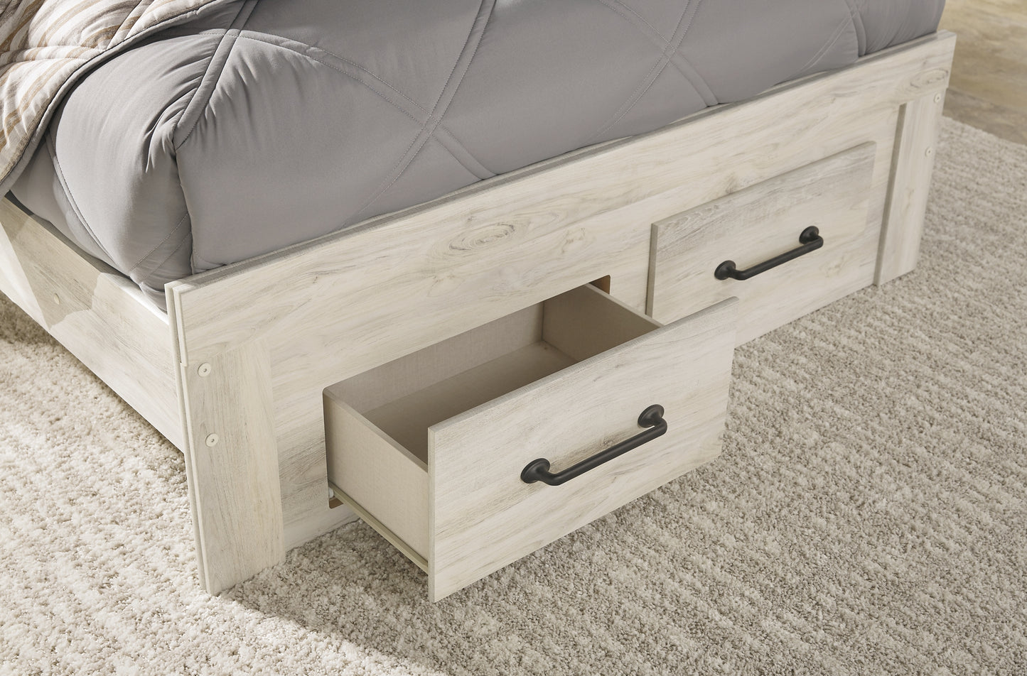 Cambeck Panel Bed With 4 Storage Drawers With Mirrored Dresser, Chest And Nightstand