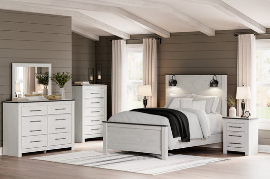 Schoenberg  Panel Bed With Mirrored Dresser, Chest And 2 Nightstands