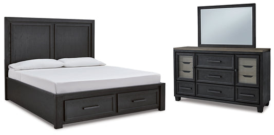 Foyland  Panel Storage Bed With Mirrored Dresser