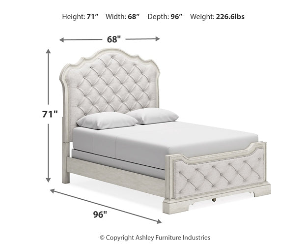 Arlendyne Upholstered Bed With Mirrored Dresser