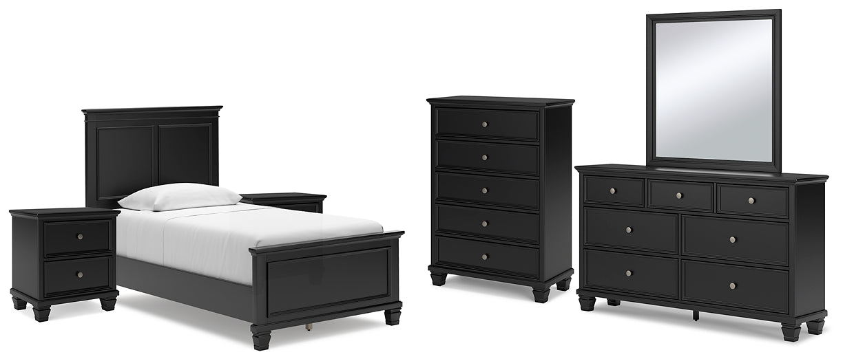Lanolee Panel Bed With Mirrored Dresser, Chest And 2 Nightstands