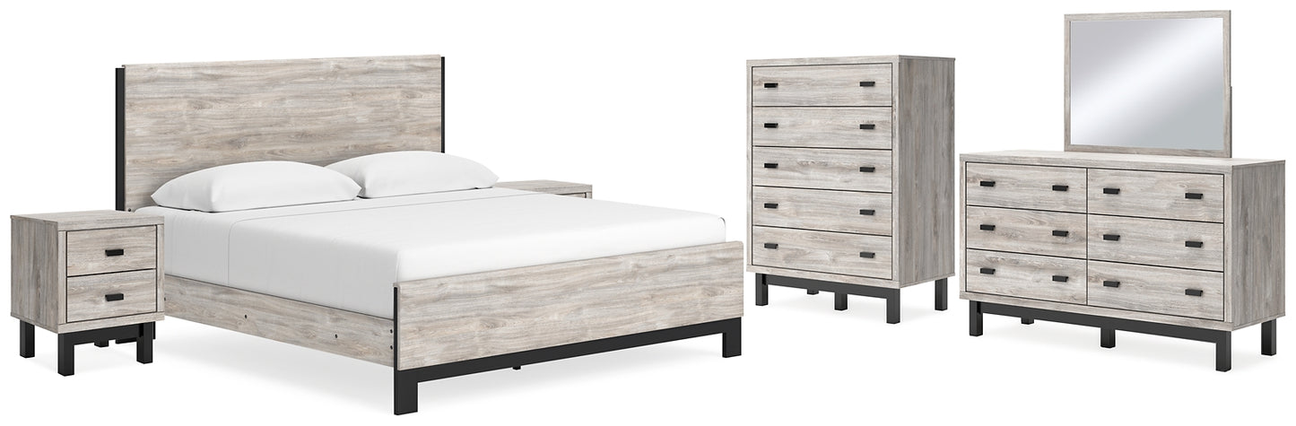 Vessalli Panel Bed With Mirrored Dresser, Chest And 2 Nightstands